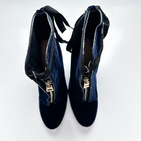 Zara Navy Blue Velvet Block Heel Lace Up Ankle Booties Zip Size 36 - Picture 4 of 16